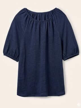 Boden Navy Short Puff-Sleeve Linen Top Size 6
